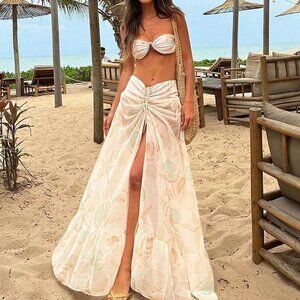 Multicolor Elegant Sexy Women's Textured High Slit Maxi Dress Swimsuit
